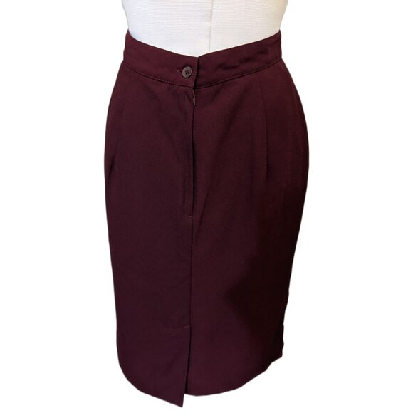 Womens Vintage Burgundy Pencil Skirt Midi Lined Office Classic 90s Retro Sz 8 - Picture 4 of 8